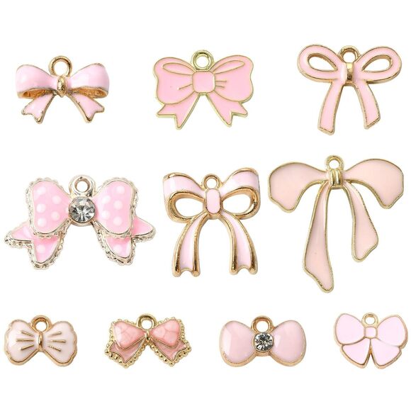Jewelry - 4325 60 pcs 10 Styles Enamel Bow Charms Pink Bowknot Charms Kawaii Bow Tie